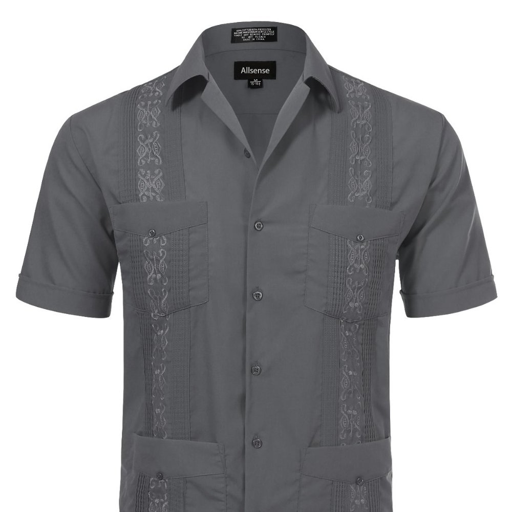 Men's Short Sleeve Cuban Guayabera Shirt Charcoal